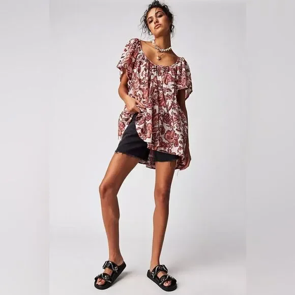 Free People NWT Kauai Getaway Printed Tunic in the ivory combo size Small